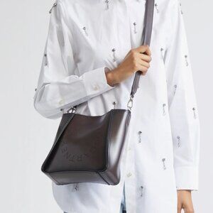 Stella McCartney Logo Faux Leather Crossbody Bag Black -Brown